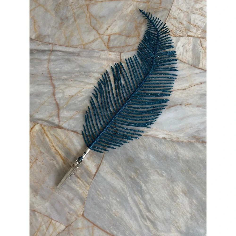 Set of 4 Glitter Feather Hair Clips Teal Blue and Purple Plume Alligator Clips